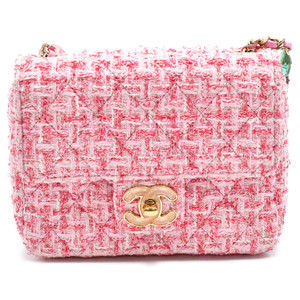 CHANEL Single Flap Single Chain Shoulder Tweed Bag Pink